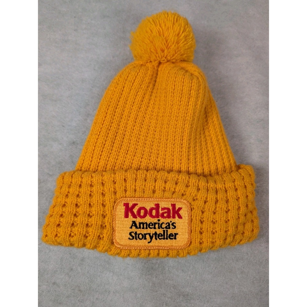 Vtg Kodak Film Eastman Knit Toboggan Beanie Hat Yellow "America's Storyteller"